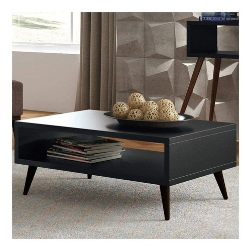 Mesa De Centro Preto Black Edition - Decoração C/ Nicho 65cm