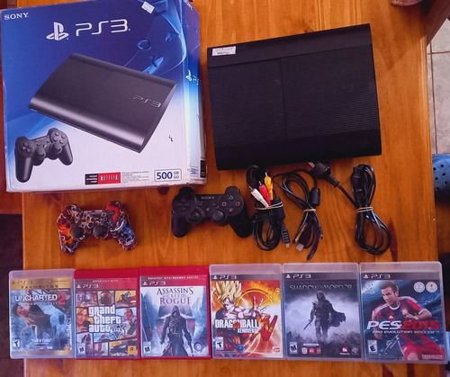 Play Station 3 Con 500gb , 2 Joystick,  3 Cables Y 7 Juegos.