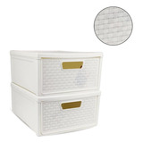 Kit Com 2 Gaveteiros Modular Empilhável  Rattan Organizador