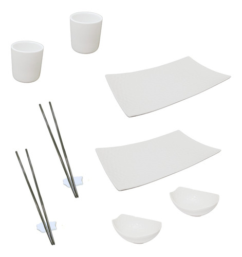 Set Sushi Ceramica Plato Palillos Sake Salsero X10pz Bazar