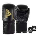 Luva De Boxe Speed 50 16oz Preta E Dourada + Bandagem 4,55m