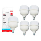 Kit 5 Lâmpadas Led 40w Bulbo E27 6500k Branco Frio Kian