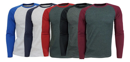 Paquete 5 Playeras Manga Larga Manga Ranglan Cuello Redondo