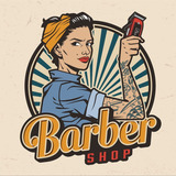 Carteles Vintage De Chapa 15x20 Woman Barber Shop Barberías