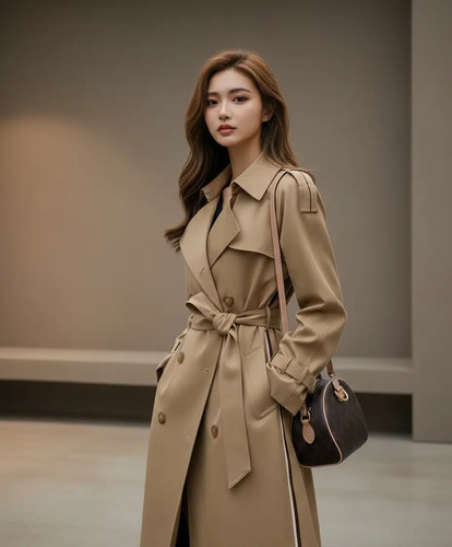 Gabardina Larga, Elegante, Cruzada Y De Color Entero P\u002Fmujer | Meses sin interés