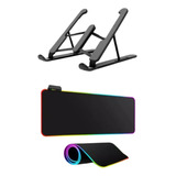 Kit Mousepad Rgb 12 Módulos 7 Cores + Suporte Notebook