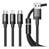 Cable 3 En 1 Carga 6a Turb Puxida Para Usb C Micro Lightning