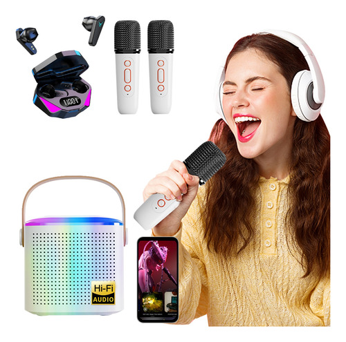 Bocina Bluetooth Portátil Con Karaoke Con Auriculares