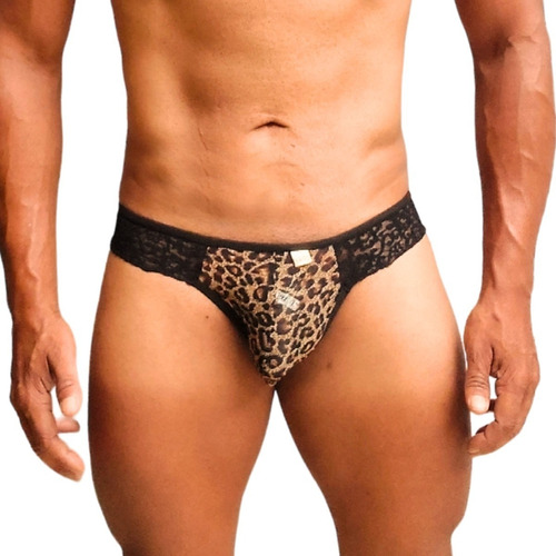 Calcinha Masculina Com Renda Preta Fio Dental Cintura Slip