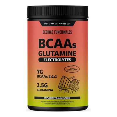 Bcaa + Glutamina + Electrolitos | 7g Aminoácidos Bcaa 2:1:1 + 2.5g L-glutamina En Polvo | Con Magnesio, Potasio, Calcio Y Vitamina B6 - Vitaminas Mujer \u002F Hombre | Sabor Sandía-limón | 30 Servicios | Meses sin interés