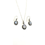 Conjunto Plata 924 Con Piedra Natural Luna Gotas