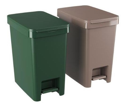 Kit Conjunto Cesto Lixo Lixeira Banheiro Cozinha 15 L - 2 Un Cor Verde E Marrom