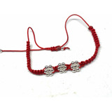 Pulsera Macrame Hilo Chino Flores De Plata 925 Extensible