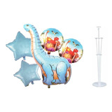 Set 5 Globos Metálicos Dinosaurio + Soporte Para Globos 90cm