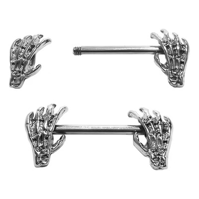Nipple Piercing Pezón Acero Pezoneras Manos Calavera 2 Plug Plateado
