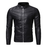 Jaqueta De Couro Slim Fit Para Motociclista Masculino 2024