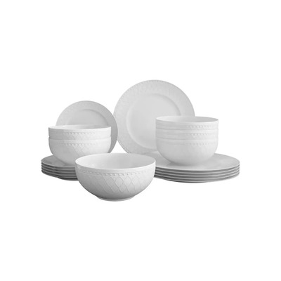 Vajilla Porcelana De Hueso 18 Piezas Entrelazado Blanco Servicio 6 Personas Con Platos Grandes Medianos Y Bowls Diseño Elegante Moderna Resistente A Rayones Y Astillas Duradera Ideal Para Uso Diario | Meses sin interés