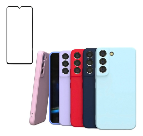 Carcasa Silicona + Lámina De Vidrio Para Samsung Colores