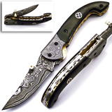 Cuchillo Navaja Plegable Acero Damasco Skokie Knives Hueso