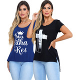 Kit 2 Blusa Tshirt Feminina Academia Fitness Cobre Bumbum