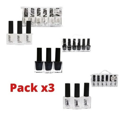 Pack X3 Pinturas De Uñas Blanca, Negra Y Brillo Transparente
