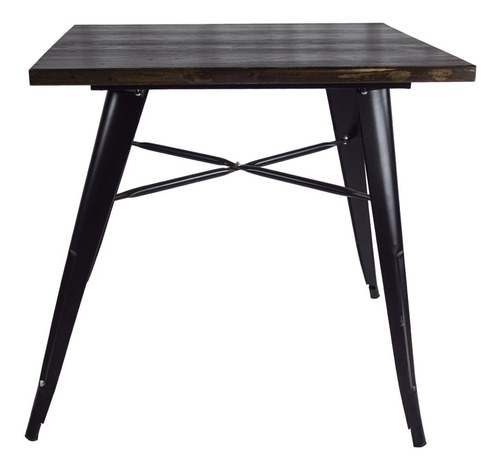 Mesa Comedor Tolix 80x80base De Fierro Negro Mate Madera 005