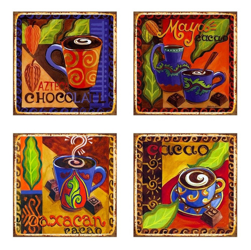 Set 4 Carteles Metalicos Decorar Cafe, Tematica Maya Azteca