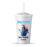 30 Copos De Canudo C- Tampa Personalizado Tema Frozen C Nome