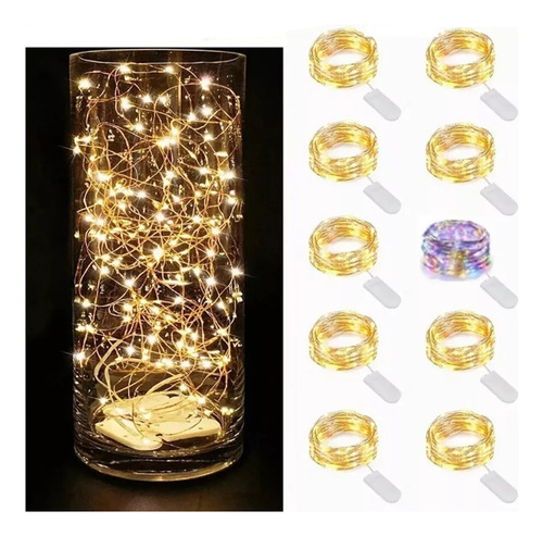 10pcs Cadena De Luces Hadas Con Pilas 2m 20led Luz Cálido