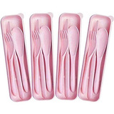 4 Pack Portable Utensils Set With Case, Wheat Straw Cutlery 