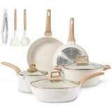 Pots And Pans Set Nonstick, White Granite Induction Kit...