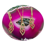 Set Aretes Collar Oro 24k Elegante Gala Mini Esmeraldas Lujo