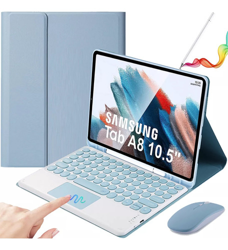 Funda C/teclado Mouse Lápiz Para Galaxy Tab A8 10.5  Azul