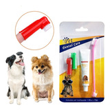 Pasta Dental Perros Gatos Cepillo Doble Sarro Masajeador Kit