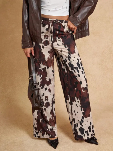 Pantalones Casuales Estampados Animal Print Cintura Alta