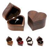 Caja Corazón De Madera Nogal Para Anillos De Boda Compromiso