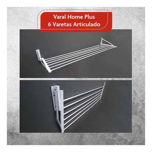 Varal De Parede Retratil Dobravel 6 Varetas Aluminio 60 Cm