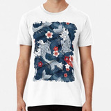 Remera Flor De Koi Sakura En Azul Algodon Premium