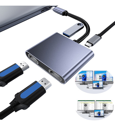 Tipo C A Hdmi/ 4 En 1 Adaptador,2hdmi + Usb 3.0 + Tipo C(pd)