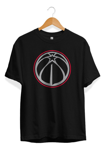 Remera Basket Nba Washington Wizards Negra Logo Simple Dos
