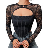 Crop Top Halter Mujer Top Corto Sexy Corset Con Encaje C4.