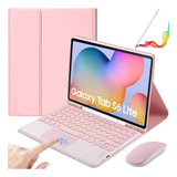 Funda C/teclado+mouse+lápiz P/galaxy Tab S6 Lite 10.4'' Rosa