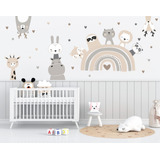 Vinilo Decorativo Infantil- Arcoiris Y Animales Nórdicos M