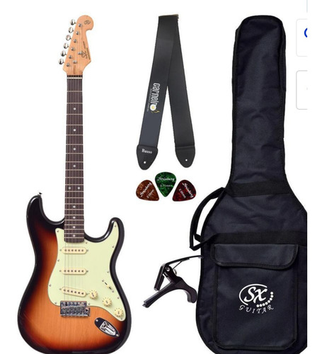  Guitarra Stratocaster Sx Sst62 3ts Sunburs Bag Correia Capo