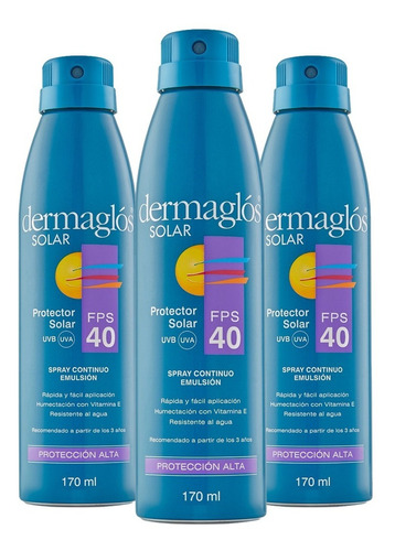 Dermaglós Protector Solar Spray Fps 40 170ml Pack X 3unid