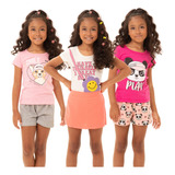 Kit Infantil 4 Peças De Roupa Menina Feminino Tam 1 A 10