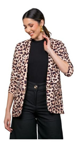 Casaco Blazer Feminino Alfaiataria  Animal Print Dia Das Mae