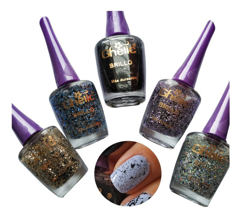 Set De 5 Esmaltes Brillo Glitter Efecto Huevo De Codorniz