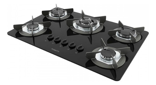 Cooktop 5 Bocas Safe Vidro Preto Flange Inox - Fogatti