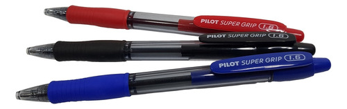 Caneta Super Grip Pilot 1.6 Mm Esferográfica Kit C/ 3 Cores Cor Da Tinta Azul, Preto E Vermelho